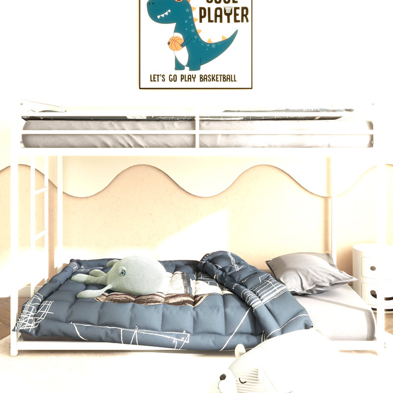 Lit superposé en métal blanc pour enfants et adultes, profil bas et facile à monter avec échelle stable, Lit simple