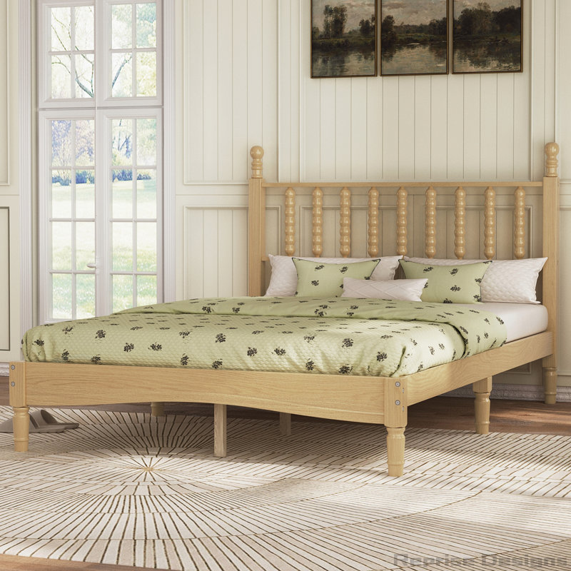 Lit plateforme simple en bois avec tête de lit en forme de gourde, Naturel, Full / Double
