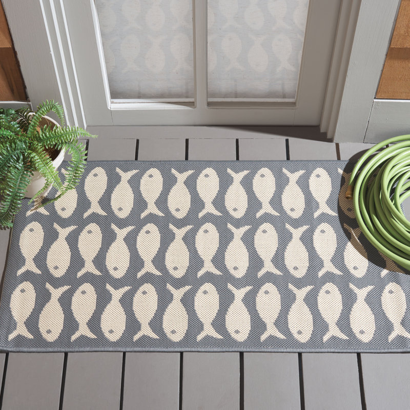 Annika Gray/Beige Indoor/Outdoor Area Rug, Rectangle 2' x 3'7"