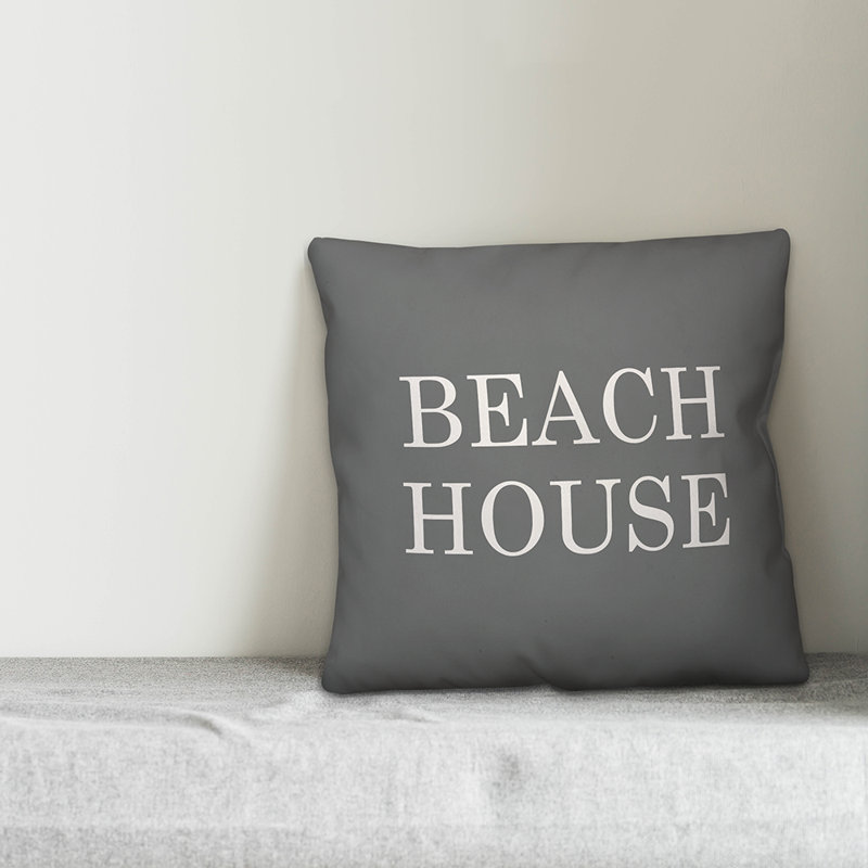  Coussin intérieur / extérieur Beach House, H 18 po x l 18 po, Gris / blanc