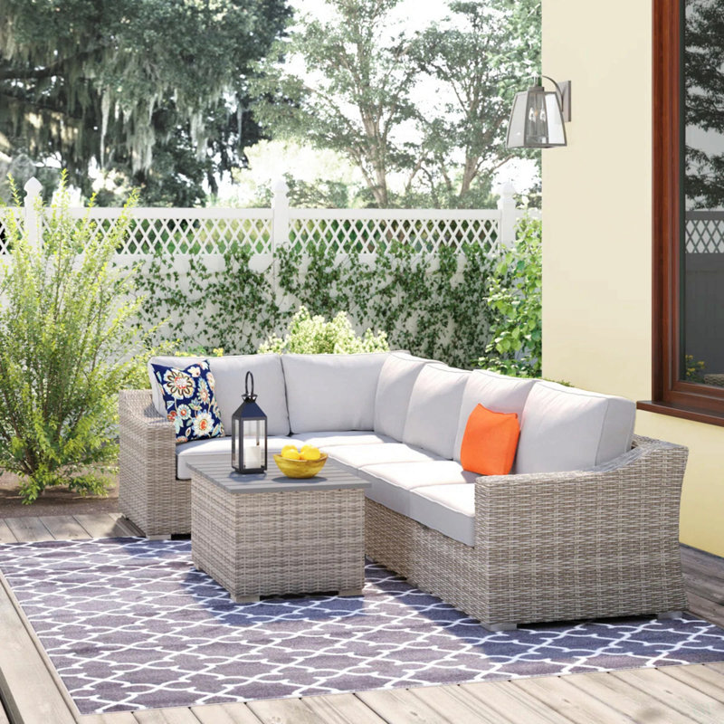 Ensemble de conversation d'extérieur en osier pour 4 personnes - Ensemble de canapé de jardin entièrement assemblé