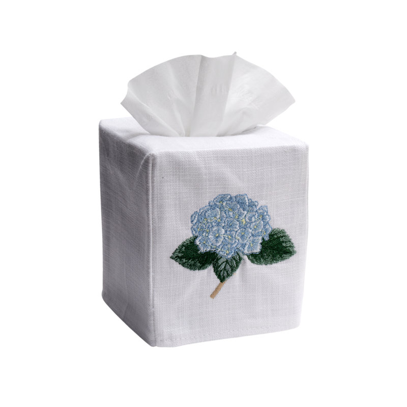Housse pour boîte à mouchoirs, hortensia en lin / coton