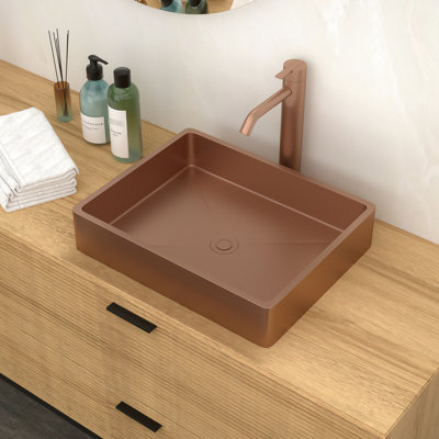 Lavabo de salle de bain 19 po x 15 po en acier inoxydable or rose - Peu d'entretien requis avec un système de drainage avancé
