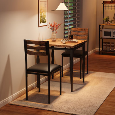 Ensemble de table de salle à manger 3 pièces pour 2 personnes avec chaises rembourrées, ensemble de cuisine compact avec pieds en spirale