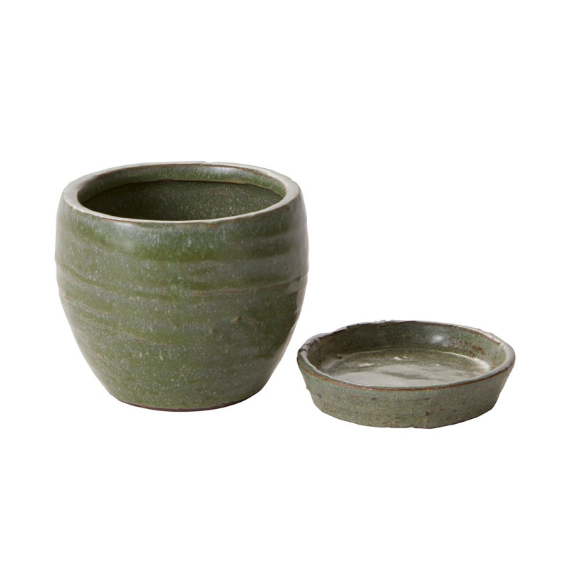 Helmuts Handmade Ceramic Pot Planter, 3.5" H x 3.5" W x 3.5" D, Green