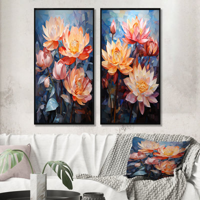 Lotus Cubist Harmony - lot de 2 impressions sur toile de lotus