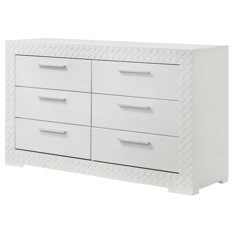 Commode 6 tiroirs ultrabrillante, Blanc brillant