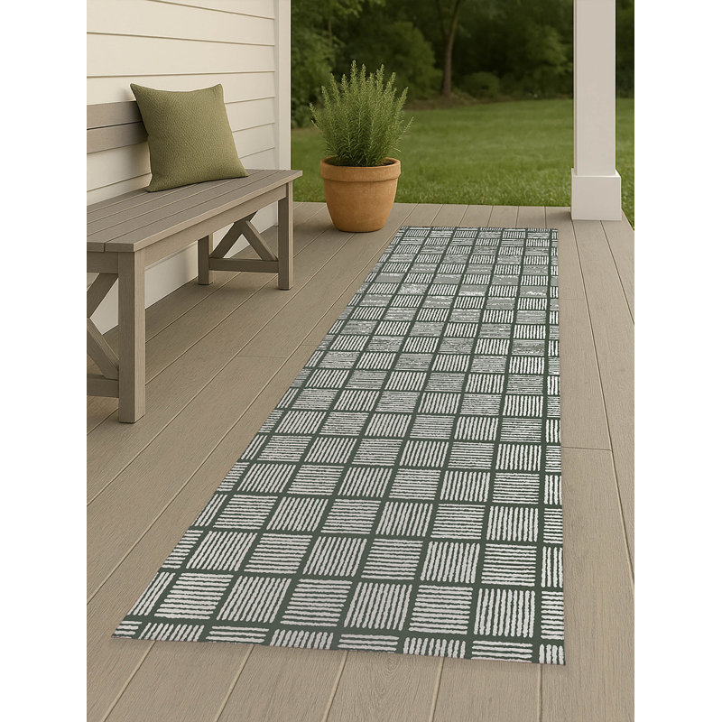 Tapis d'extérieur antidérapant Tally Blocks, Tapis de couloir 2 pi 6 po x 8 pi
