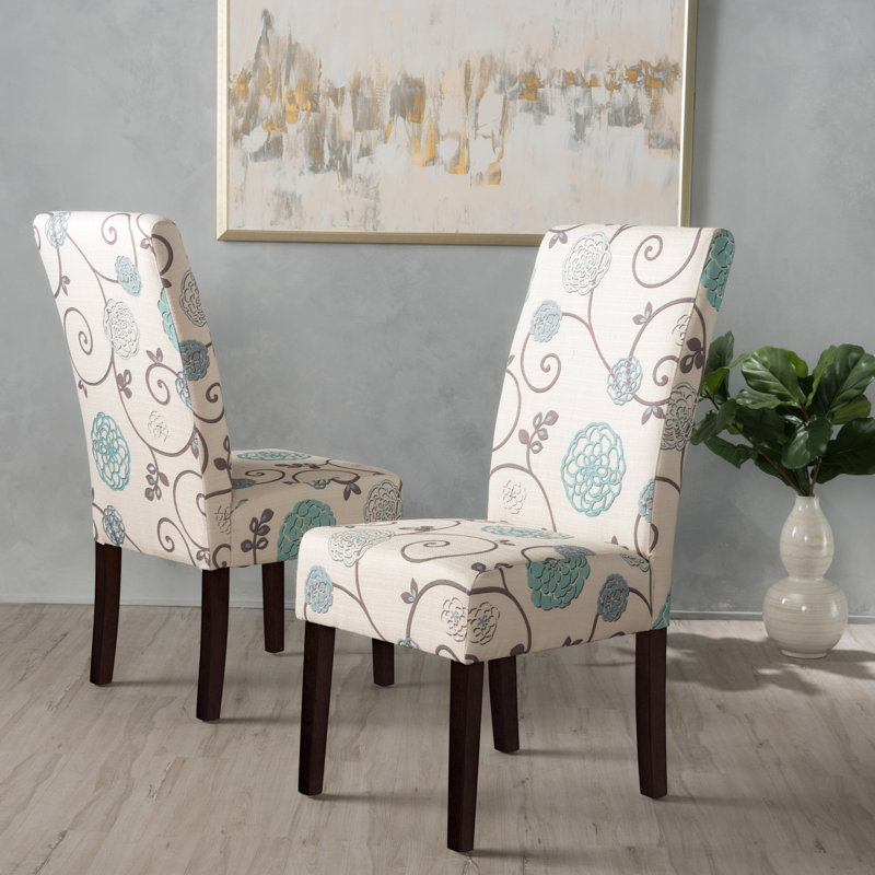 Chaise de salle à manger rembourrée en tissu avec dossier rembourré, base en bois
