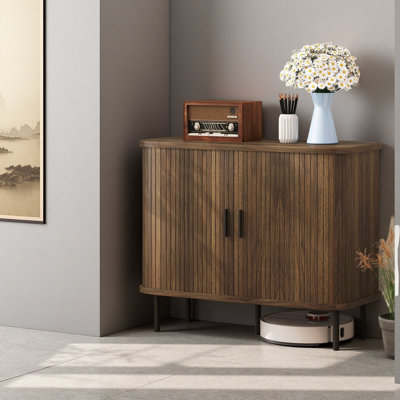 Buffet 35,4 "avec rangement, armoire à café nordique avec portes à lattes et pieds en métal