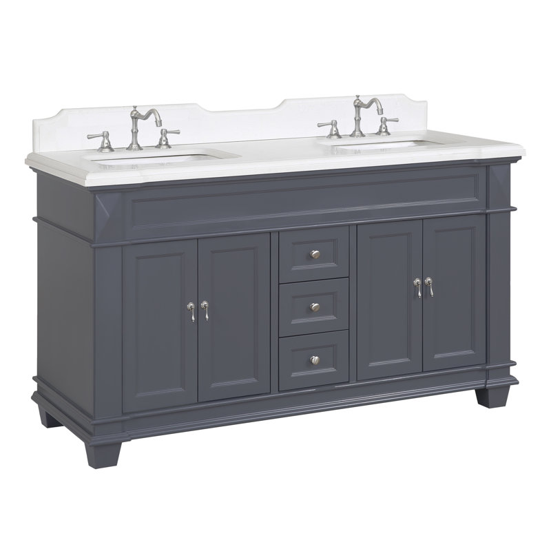 Ensa 60'' Double Bathroom Vanity with Top, Charcoal Gray, Quartz