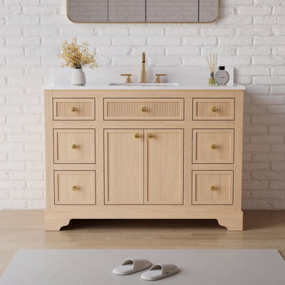 48''Wx35''H Bath Solid Wood Vanity With Stain-Resistant Carrera White Quartz Top And Single Sink