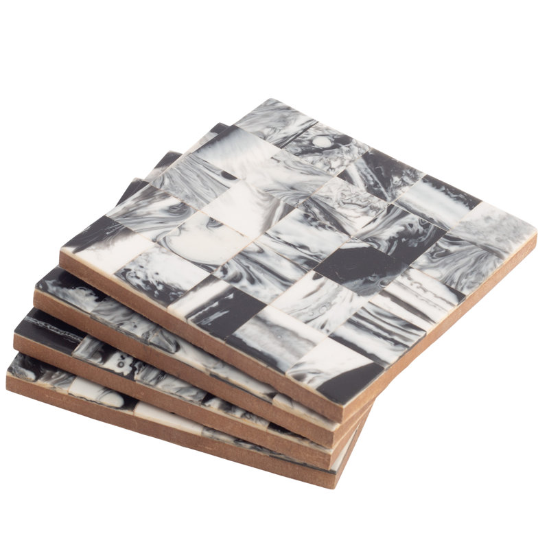 Wood Square 4 Piece Coaster Set