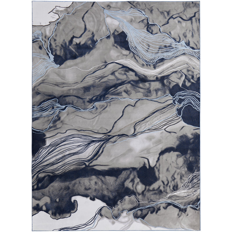 Contraste abstrait Eire, gris / bleu, Rectangle 1 pi 8 po x 2 pi 8 po