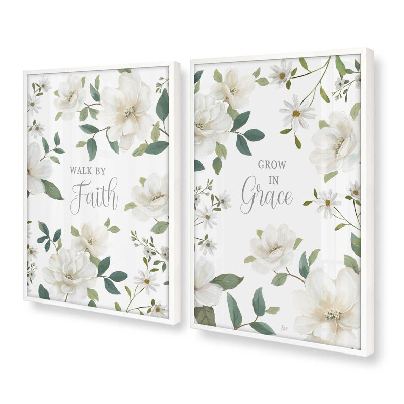 «Grace Grows Here», ensemble de 2 impressions, 18" x 12", Framed Print, Opaque White