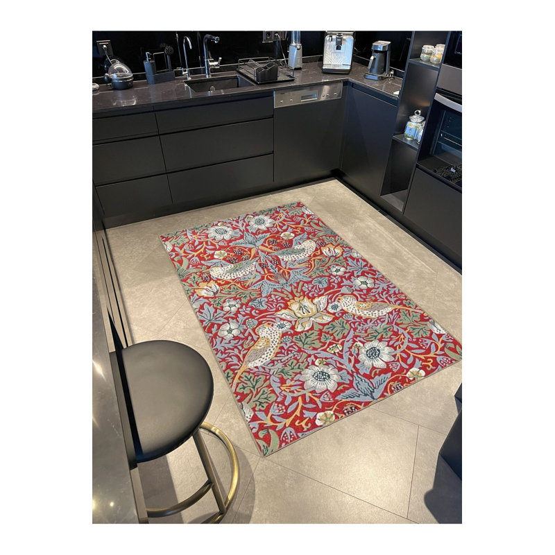 Tapis tissé à motif géométrique rouge à motif géométrique lavable à la machine, Sous-tapis carré 3 pi 3 po inclus