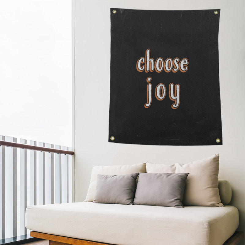 Tapisserie tableau noir en polyester choisir une citation de joie, H 80 po x l 59 po, Orange