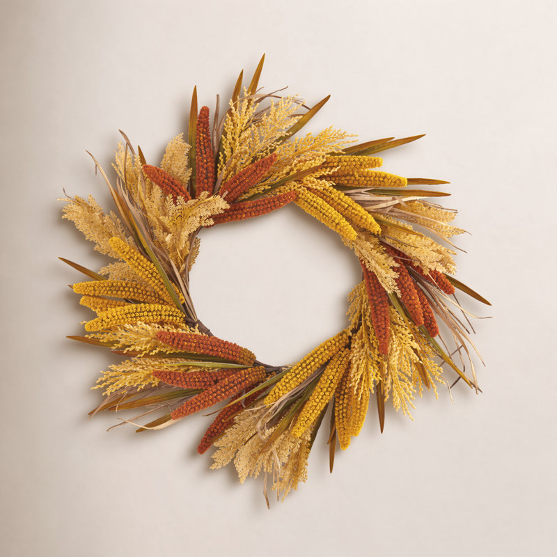 Handcrafted Faux Sorghum Polyester 25'' Wreath