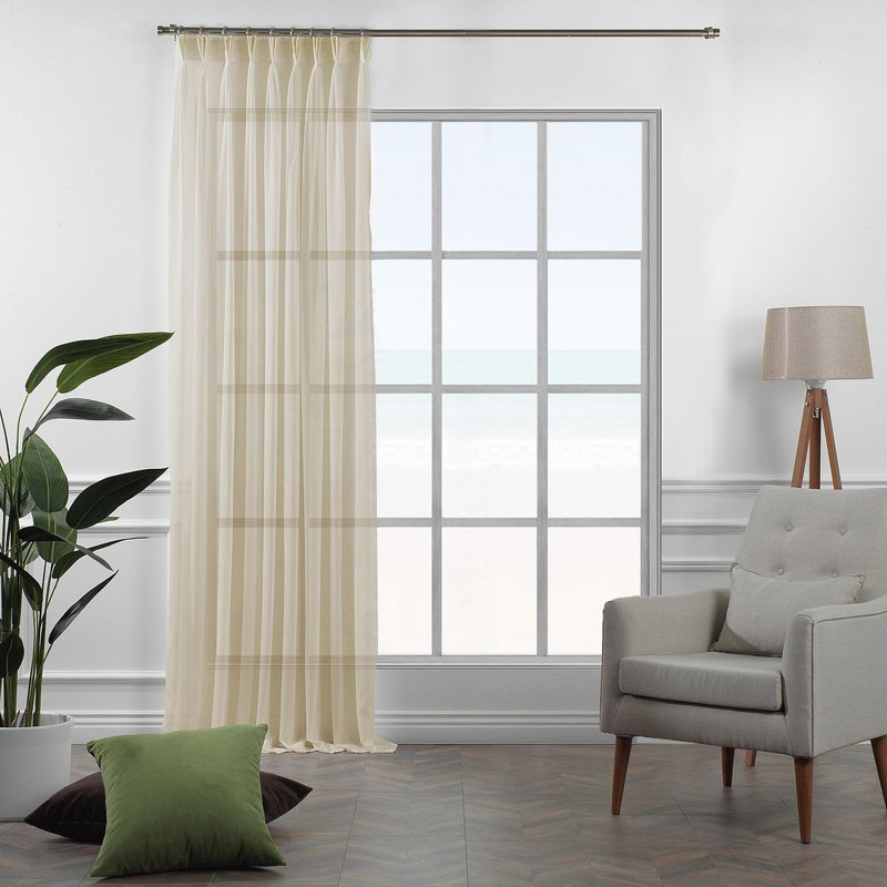 Pinch Pleat Extra Long & Exra Wide Silk Crep Single Panel Sheer, Beige, 52" W x 144" L
