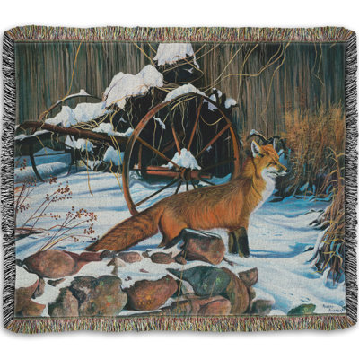 Woven Throw Blanket, Rustic Red Fox by Robert Andrea