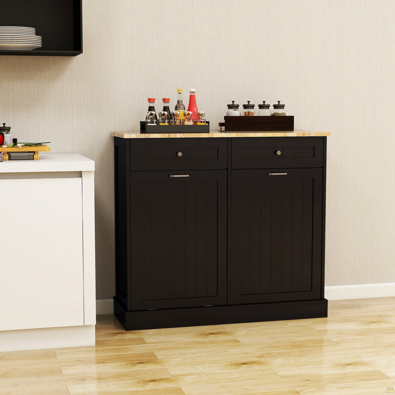 Armoire à ordures inclinable à deux tiroirs et deux compartiments, Noir