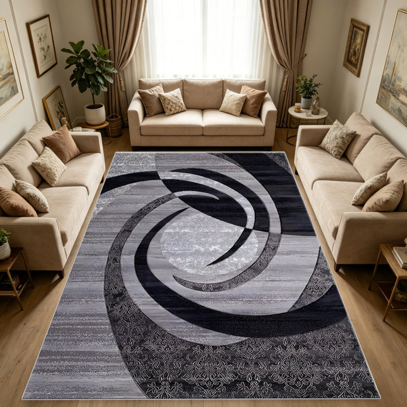 Black and Grey Abstract Swirl carpet-easy to clean, machine-washable, soft and comfortable; suitable for door mats, kitchens, living rooms, bedrooms, corridors, and laundry areas. Easy to clean, durable carpet for home decoration.