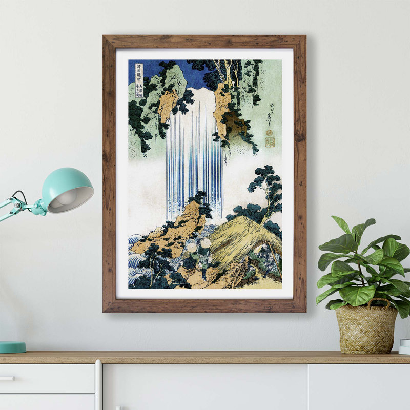 Yoro Waterfall in Mino Province by Katsushika Hokusai - Framed Print, 45cm H x 63cm W x 2cm D, Walnut