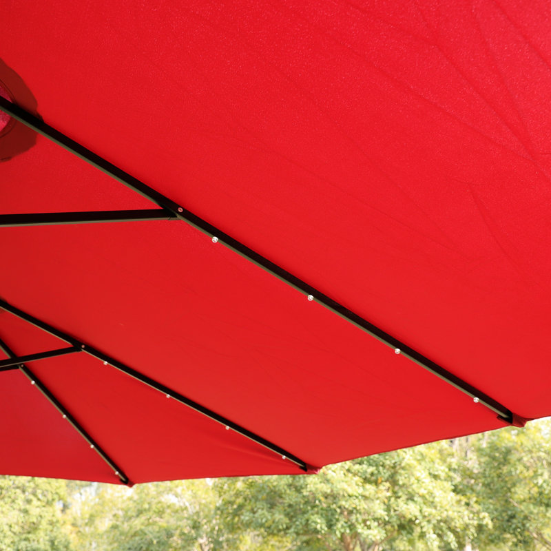 Parasol de patio extérieur double 15X9pi avec base - rouge. Très grand abat-jour pour la cour ou la piscine. Auvent, structure en acier, manivelle facile, évent rouge et base. Plage supplémentaire, jardin. -, rouille