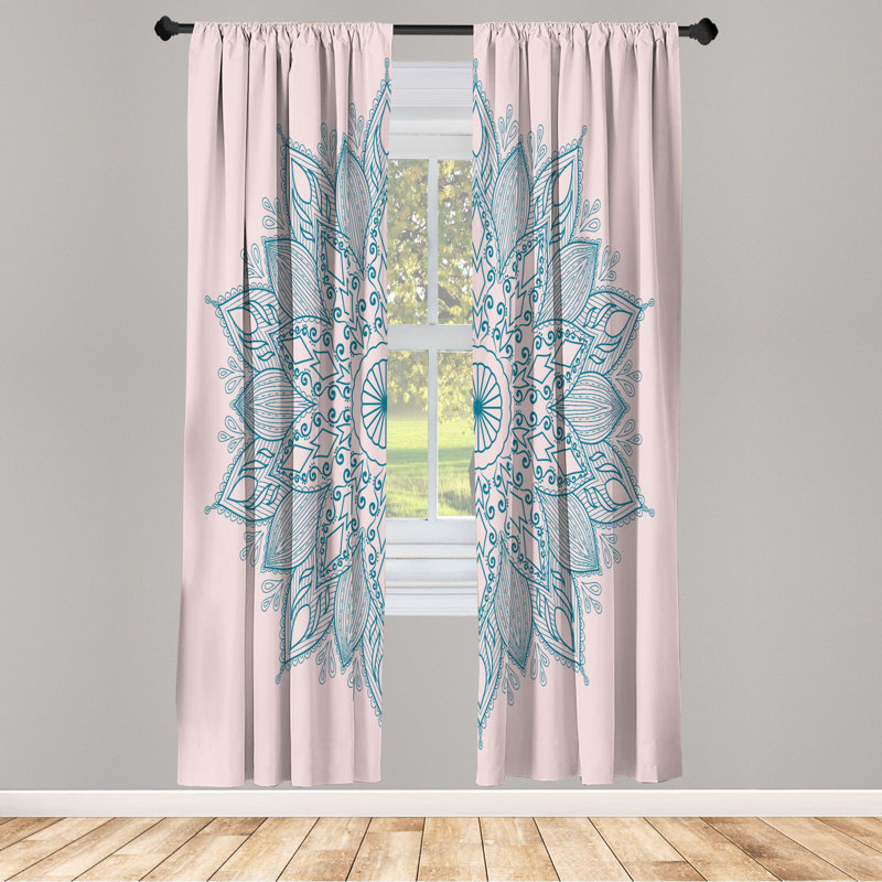 Microfiber Floral Semi-Sheer Rod Pocket Curtain Panels, 28" W x 84" L, Blue/Coral