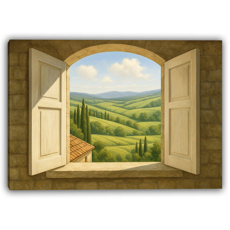 Golden Hillside - Paysage de la Toscane sur une arche en pierre