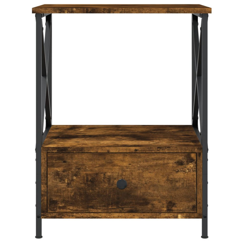 Ardi 50cm W Iron Bedside Table, Smoked Oak