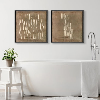 Linear Geometry " Contemporary Square Matrix Illustrations Abstract Rustic Art Minimalist " 2 - Pieces