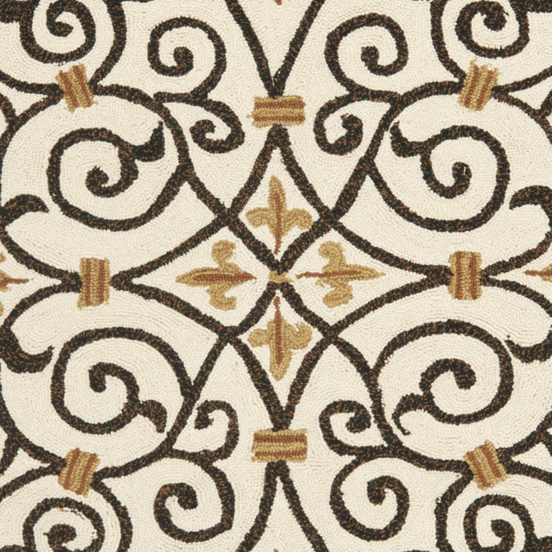 Helena Oriental Hand Hooked Wool Ivory / Dark Brown Area Rug, Round 4'