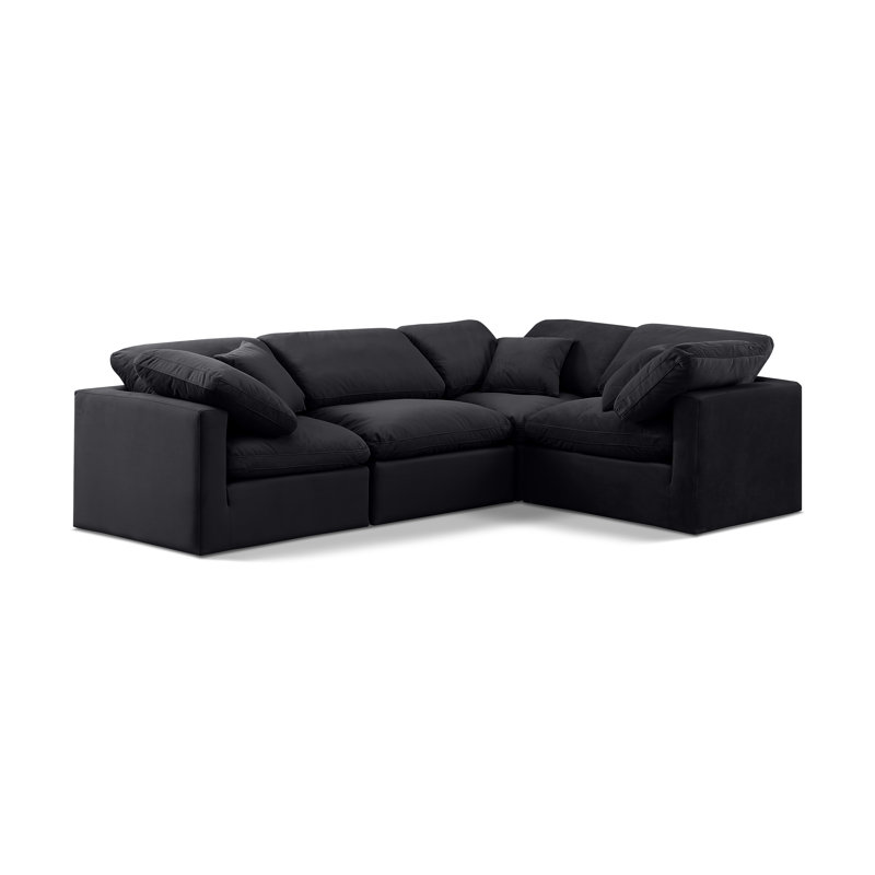 Itala Velvet L-Shaped Sectional Reversible, Black Velvet