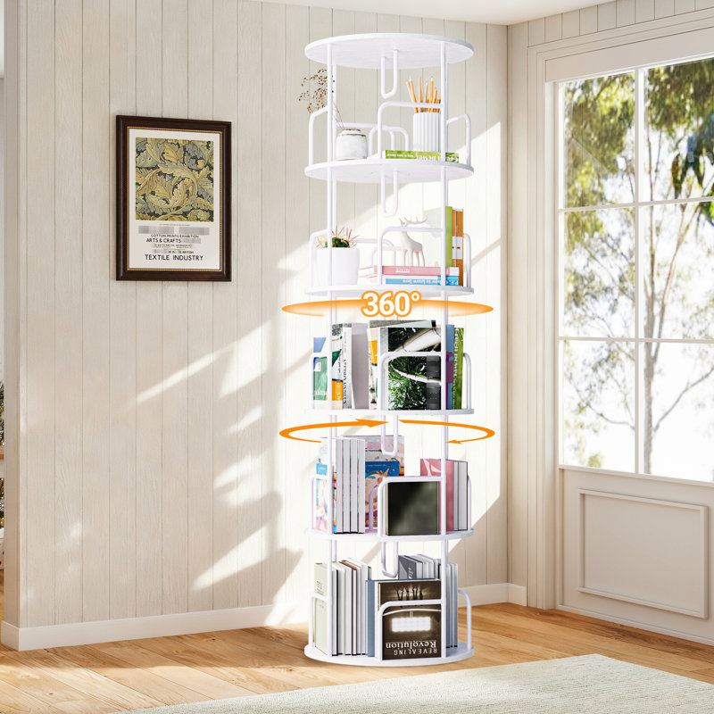 Étagère de rangement Spinning 360 à 5 niveaux pour différentes pièces, blanc, peu encombrant et aspect élégant