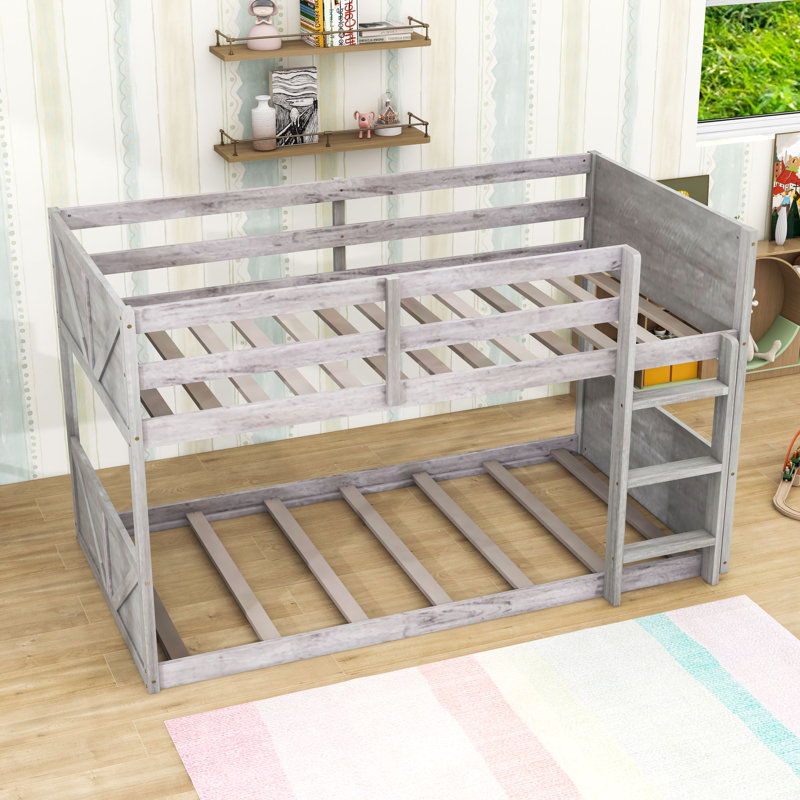 Twin Over Twin Wood Floor Bunk Bed, Antique White