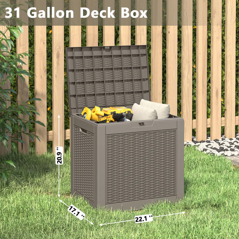 Gray Lockable 31 Gallon Resin Wicker Deck Box