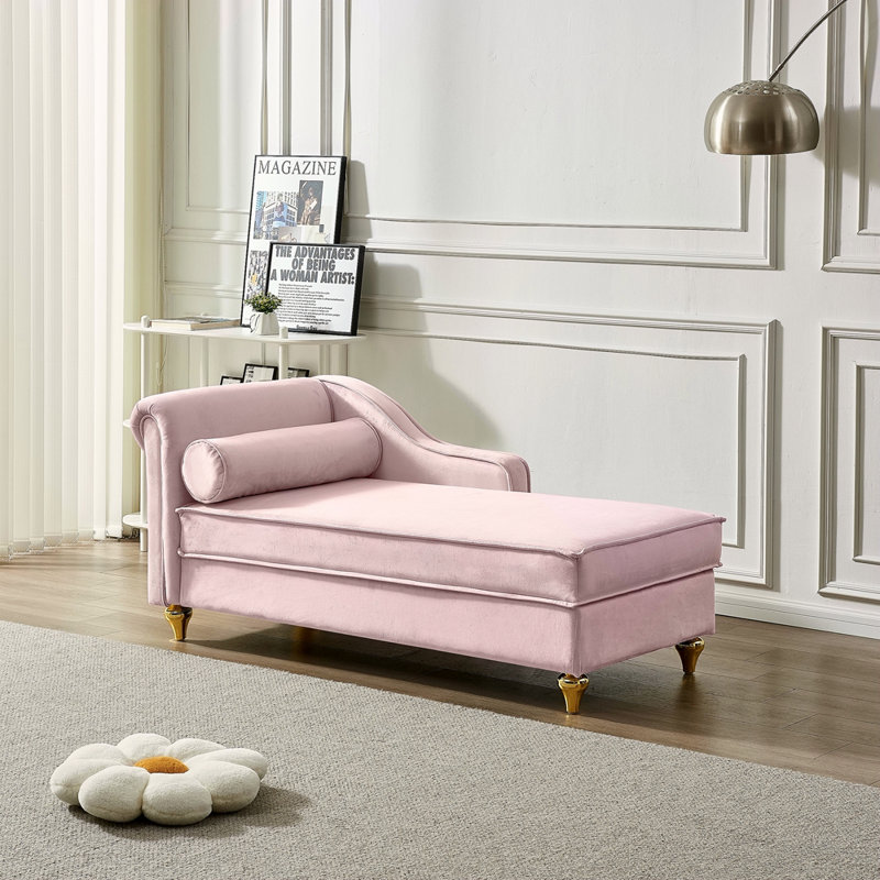 Chaise longue moderne avec revêtement en velours, Rose