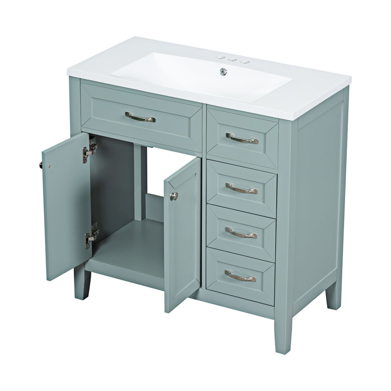 Renauda 35.98'' Single Bathroom Vanity with Ceramic Top, Green