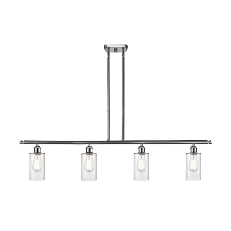 Luminaire suspendu pour îlot de cuisine 4 lumières Cloverdale, Transparent, Ampoule non incluse, Nickel satiné brossé