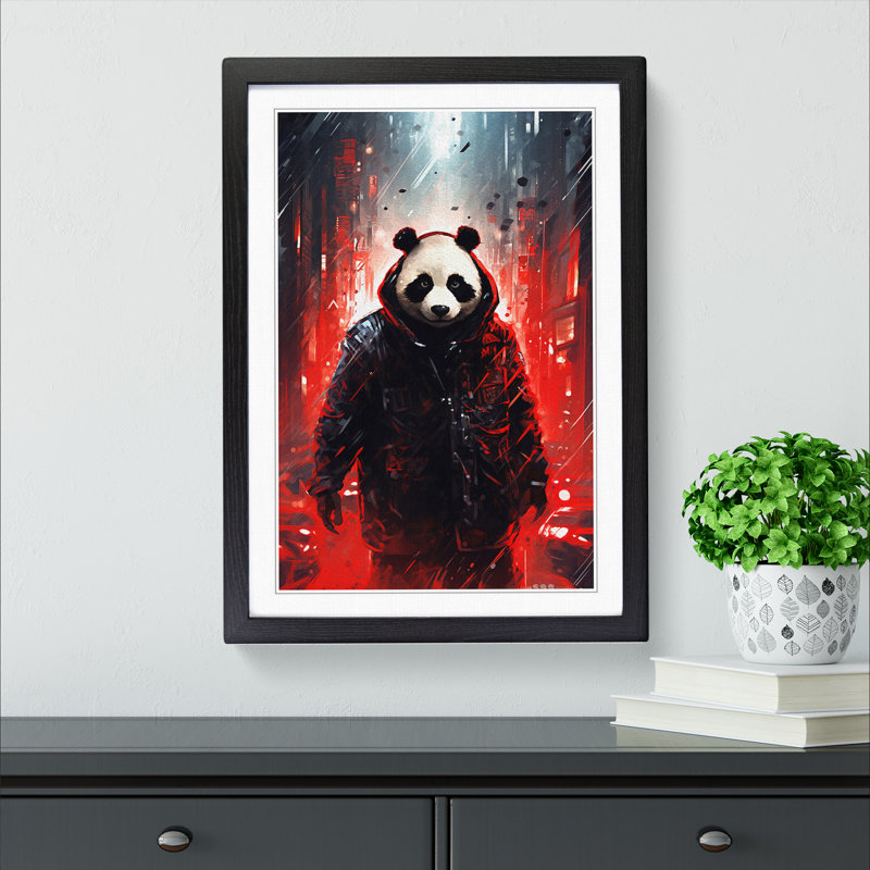 Panda Futurism - Single Picture Frame Print on Wood, Black Framed, 34cm H x 25cm W