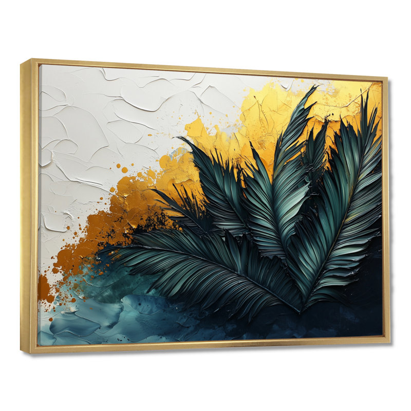 Art mural en velours vert Cordin - Palmiers et palmiers Cordin, Impression encadrée flottante, H 16 po x l 32 po, Doré