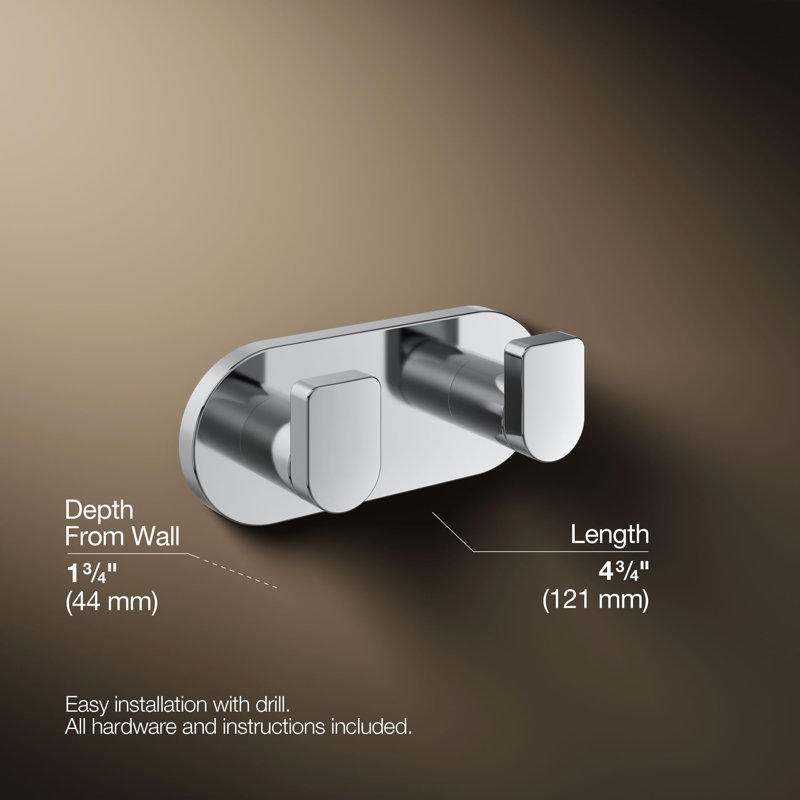 Composed® Wall Mounted Double Robe Hook, Polished Chrome