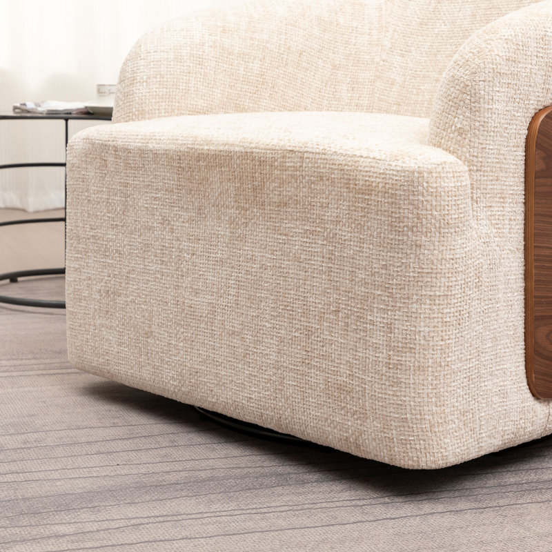 Fauteuil demi-tonneau Broderic, Lin blanc