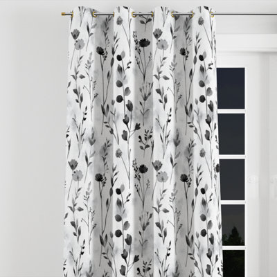 Rideaux en velours floral - Rideau à œillets pré de campagne gris