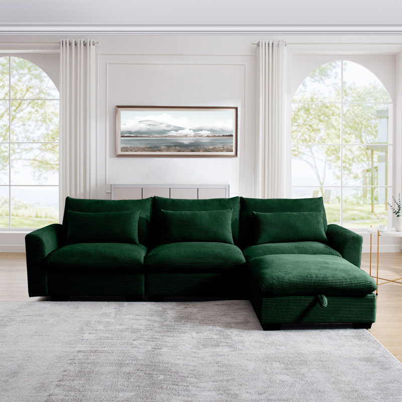 Karaka Corduroy Sectional, Green Corduroy