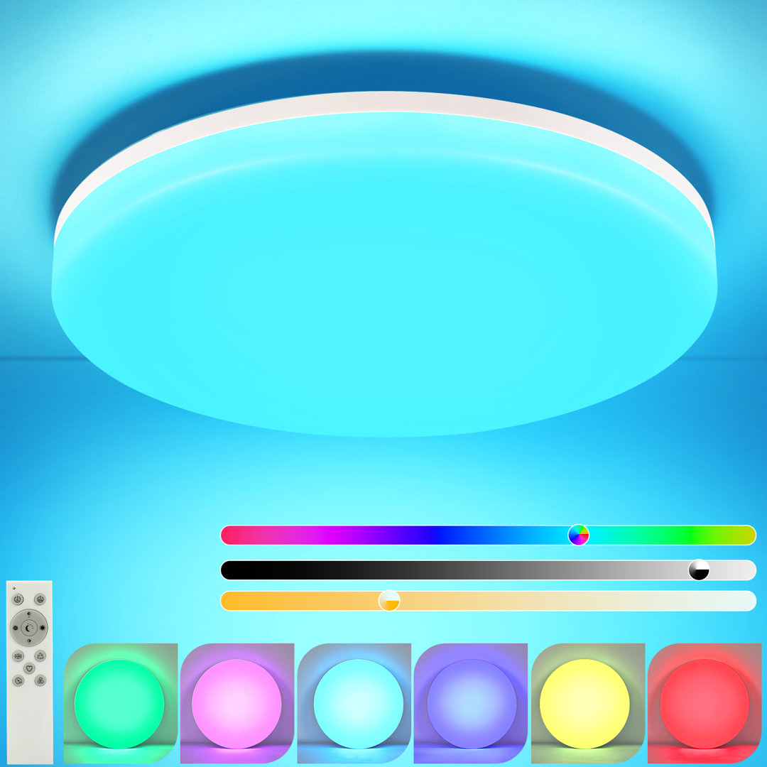 LED Deckenleuchte 1-flammig Dimmbar mit Fernbedienung Weiß 24W RGB Farbwechsel IP54 Flach 28cm