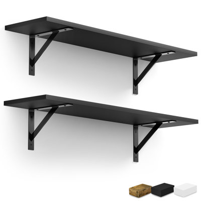 Étagères murales en bois Sorbus 31,5 po avec supports en métal noir - Ensemble de 2 pièces, noir