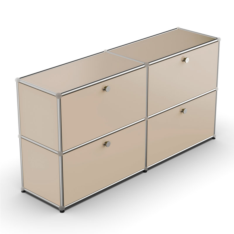 Modular Metal Drawer Sideboard File Cabinet Dining Cabinet Shelf Bookcase 2-Tier Storage, Light Brown