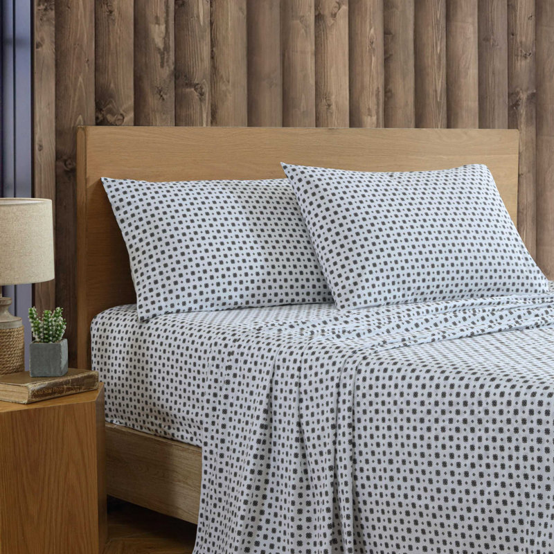 Shasta Lake Cotton Percale Standard Sheet Set, Twin Sheet Set with 1 Pillowcase, Fairisle Sprinkle Black
